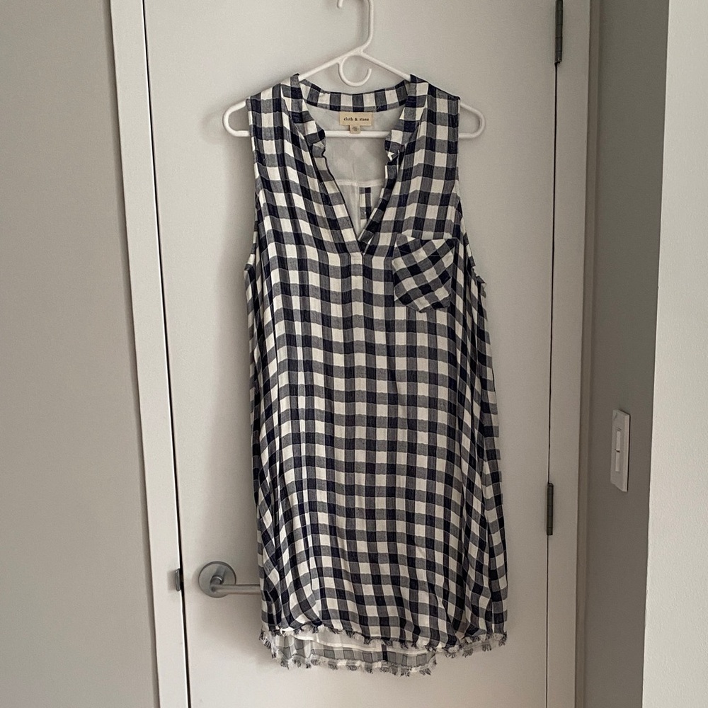 NWOT ANTHROPOLOGIE Cloth & Stone Gingham Dress Size XL | Navy & White checkered